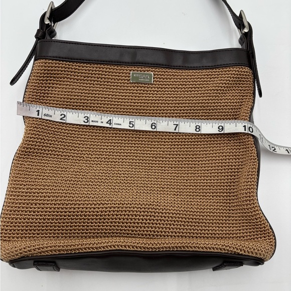 The Sak Brown Woven Shoulder Bag Crochet Hobo Purse Leather Trim - Picture 7 of 10